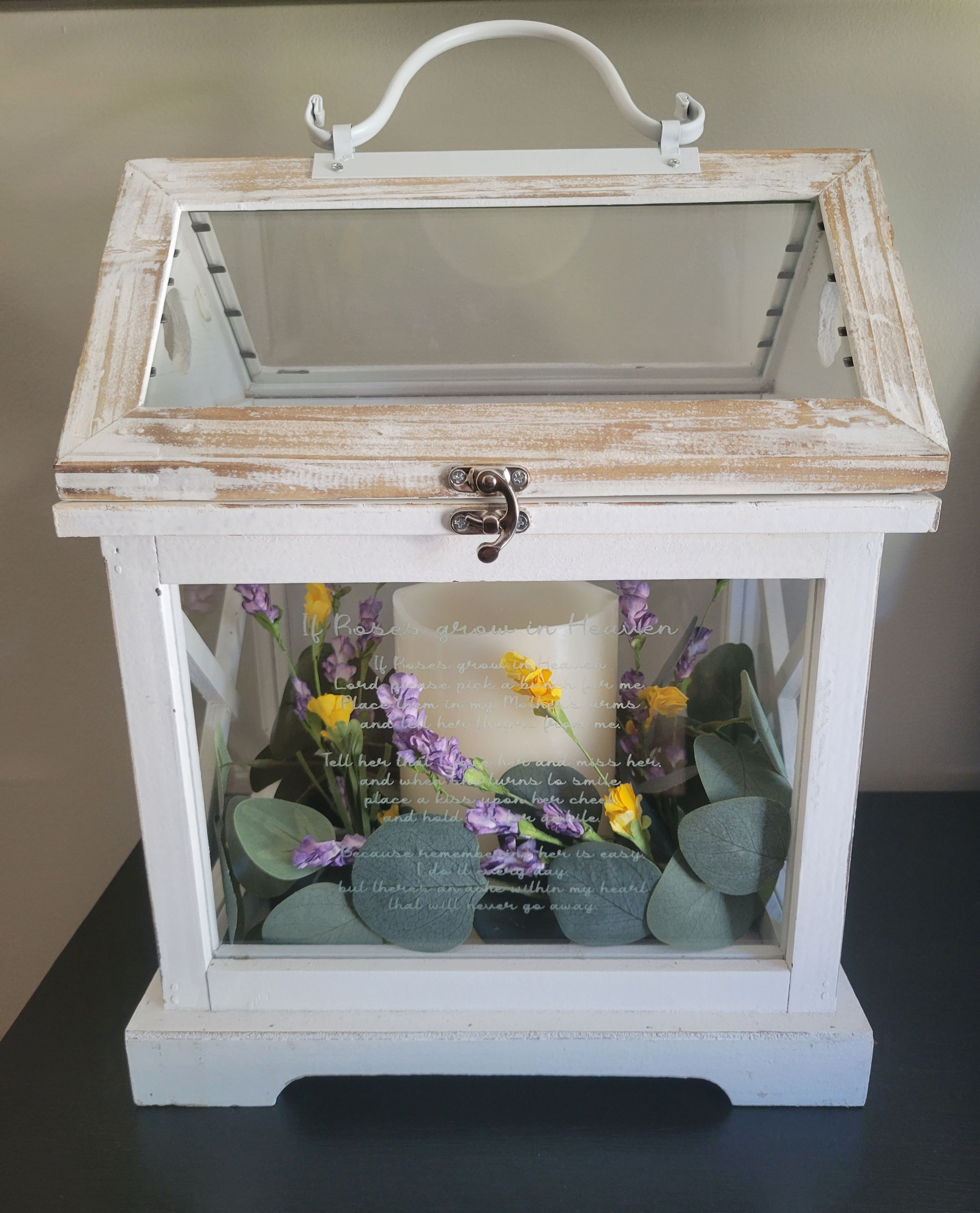Memorial White Distressed Wood Terrarium/Lantern