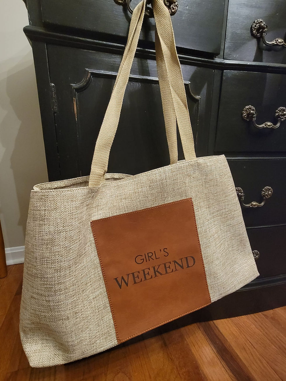 Thumbnail: 19" x 12" Burlap Bag with 5" Leatherette Gusset