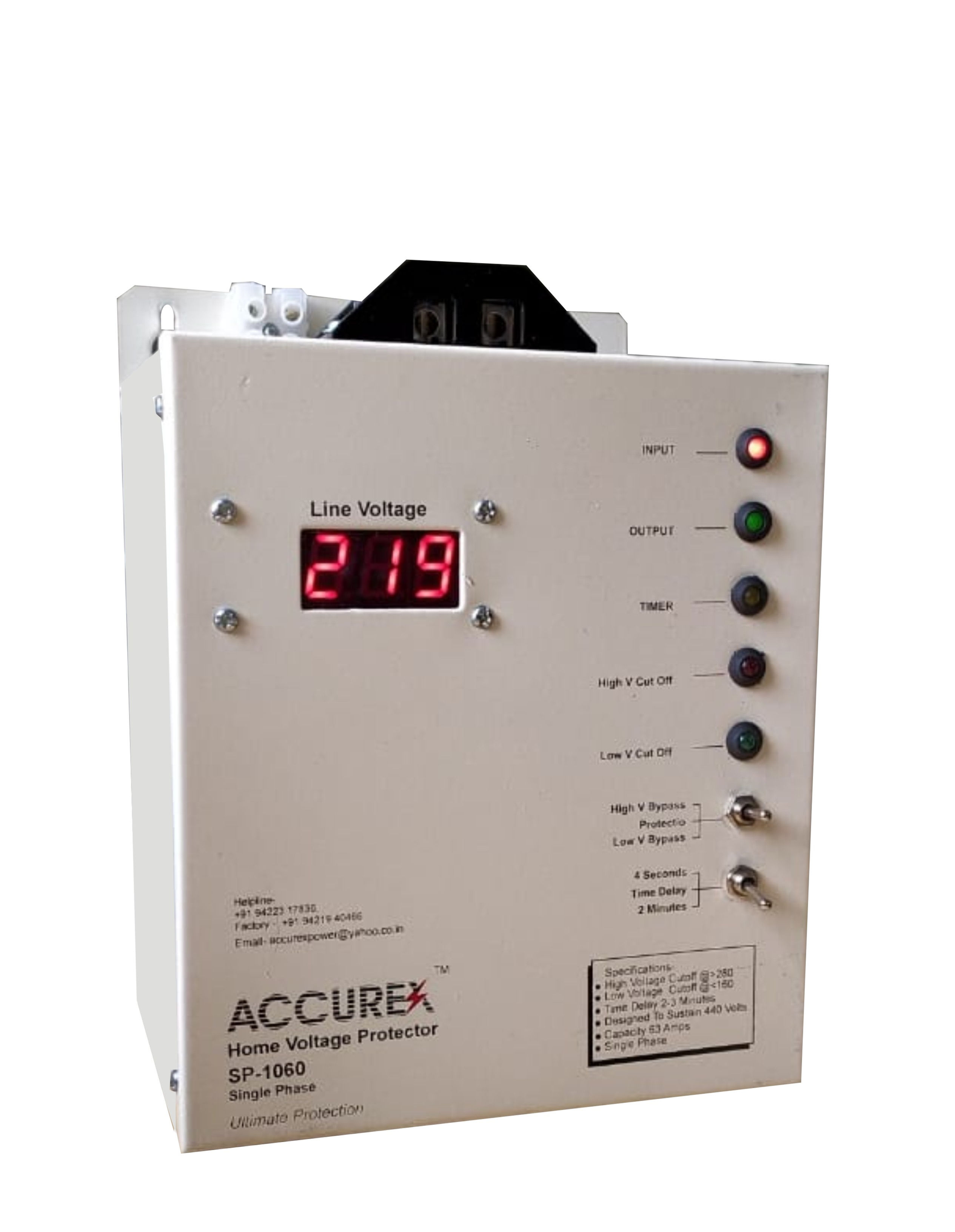 ACCUREX SP-1060 Single Phase 63 Amps Home Voltage Protector For Home/Office