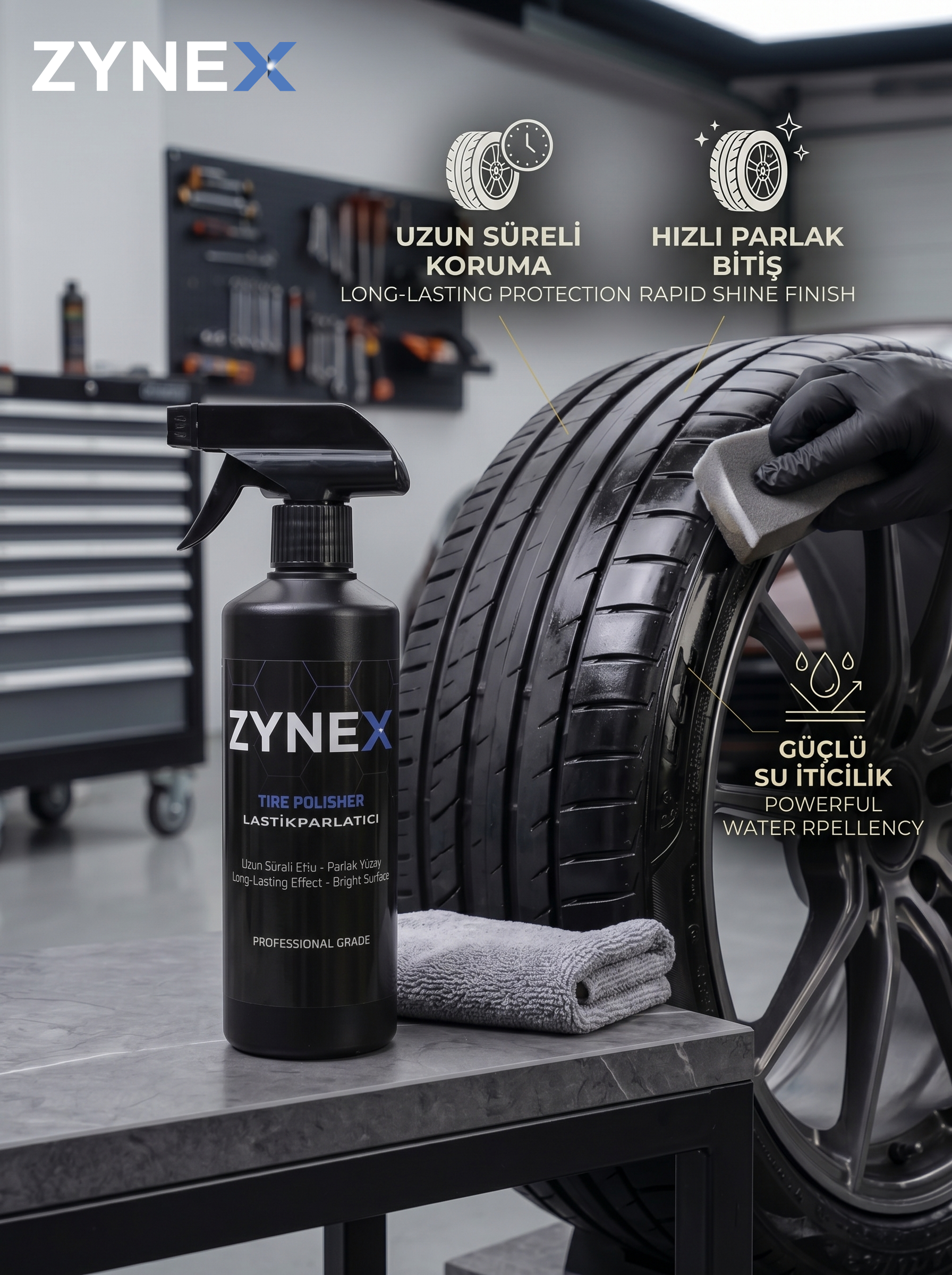 Zynex Professional Grade Lastik Parlatıcı ve Koruyucu 500 ml - Uzun Süre Etkili
