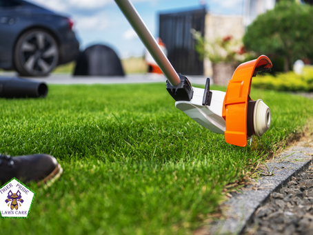 An orange trimmer is used to edge a path