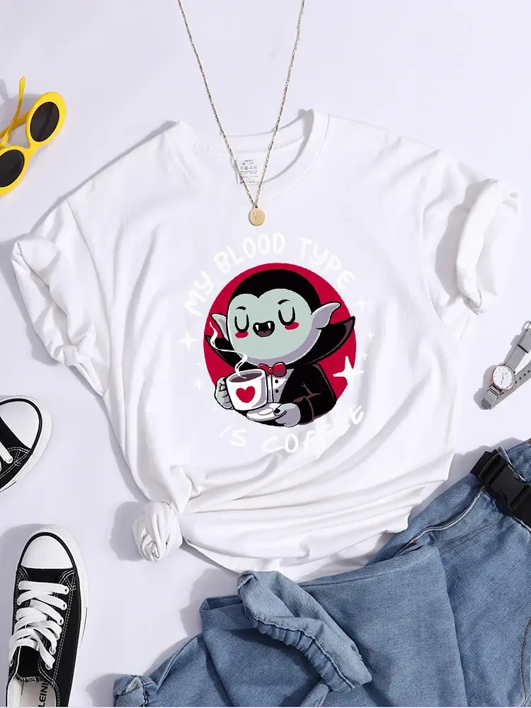 Thumbnail: Vampire My Blood Type Is Coffee Print Tshirt