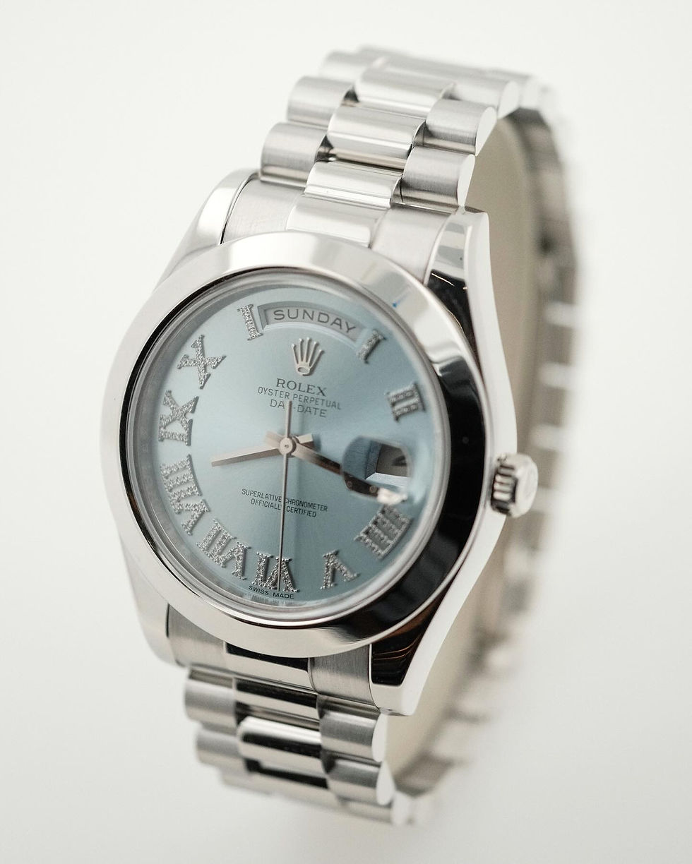 Thumbnail: ROLEX DAY-DATE PT950 REF.218206 "ICE BLUE DIAMOND DIAL"(M08543)