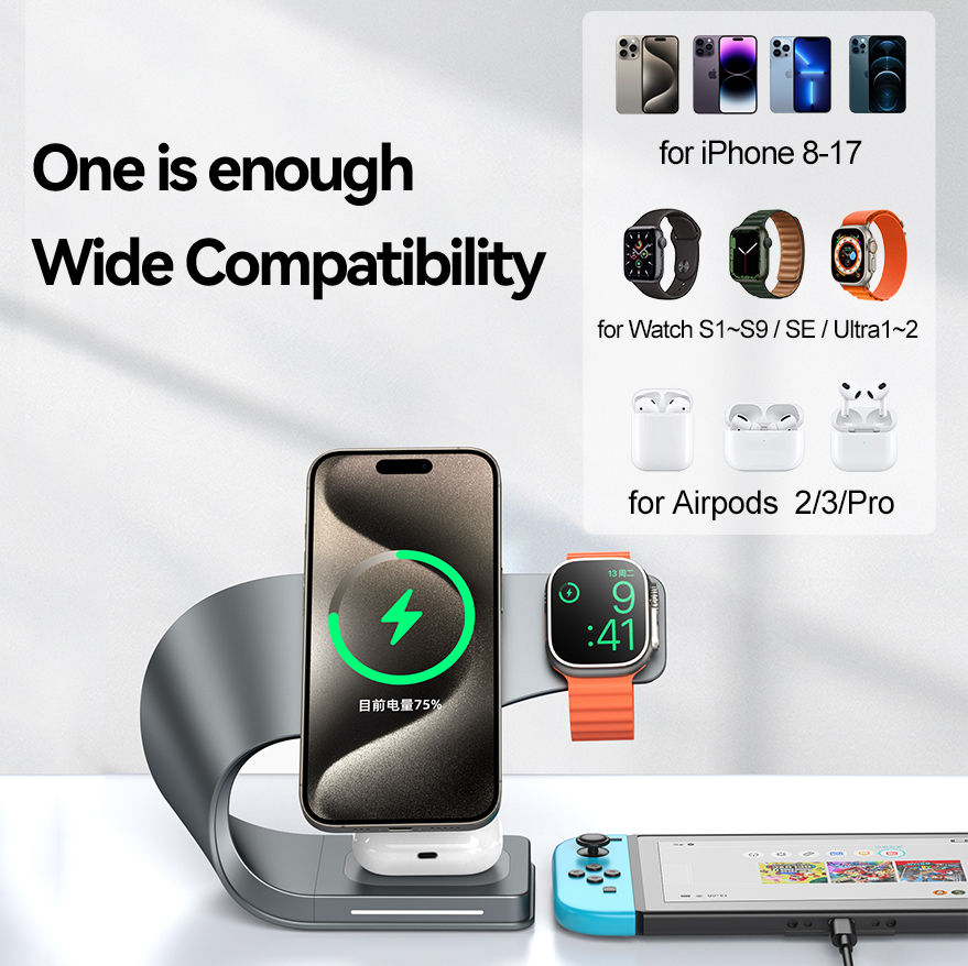 Miniatura: 4 in 1 Wireless Charger Metal Shell Magnetic 15W Fast Charging Station Stand for