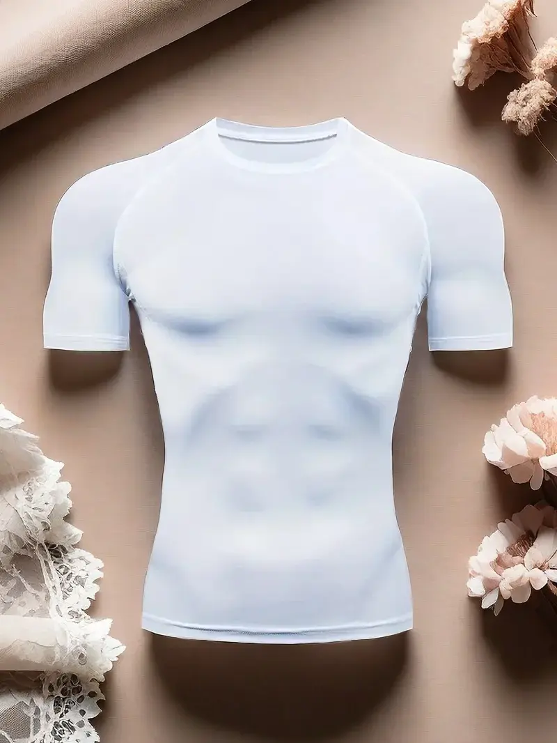 Thumbnail: Men's fashion sports tight fitting short sleeved slim fit fitness top T-shirt br