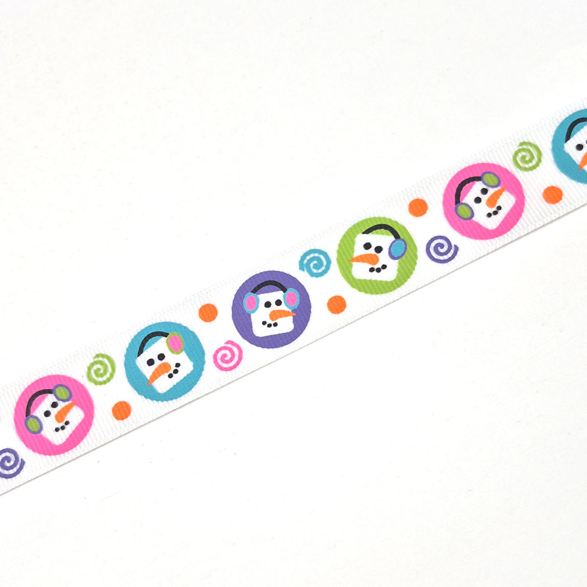 Colorful Snowmen Christmas Grosgrain Ribbon printed grosgrain craft ribbon, cut to order in 5-yard lengths