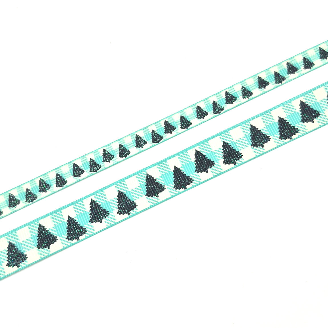 Tropic Plaid Christmas Tree Grosgrain Ribbon printed grosgrain craft ribbon, cut to order in 5-yard lengths