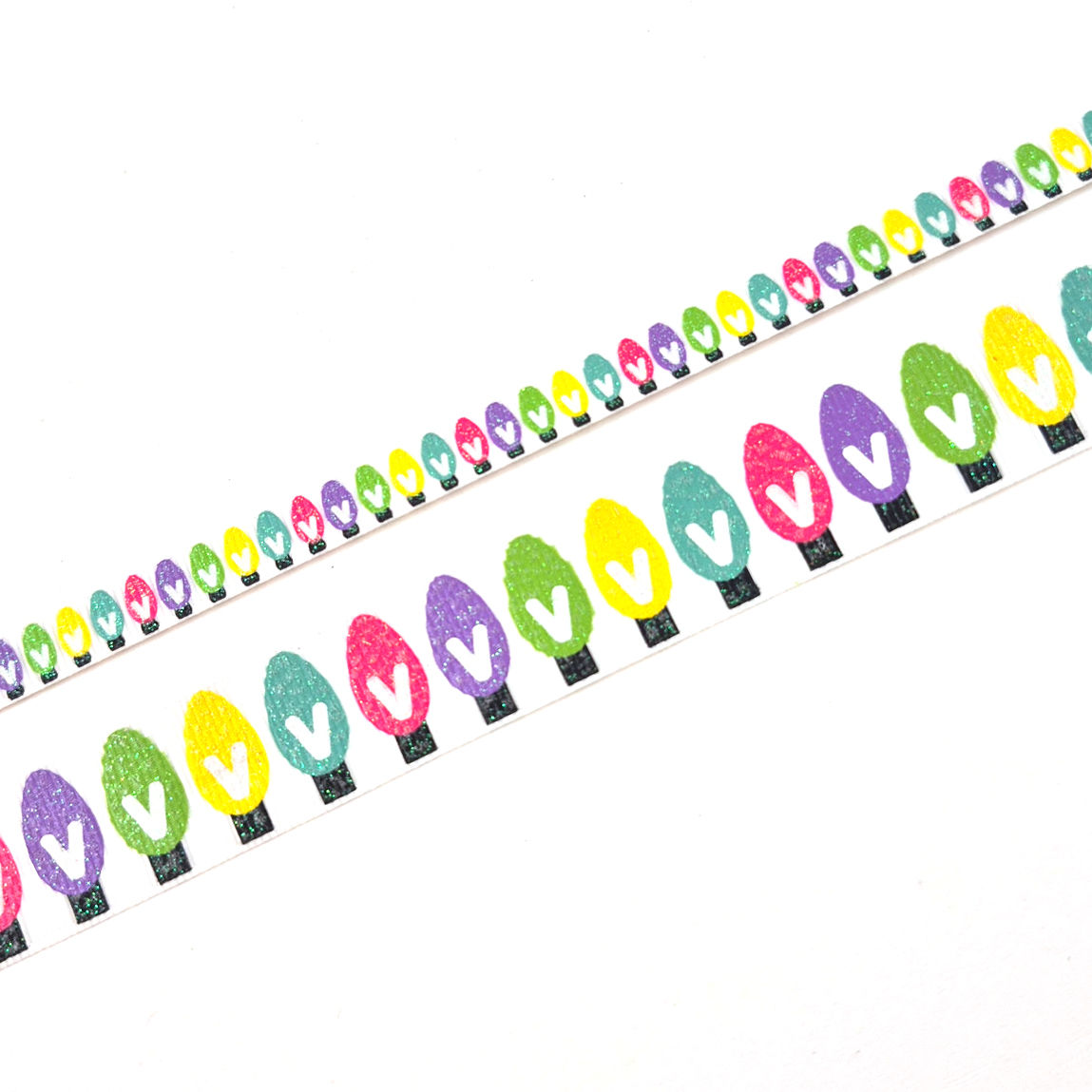 Christmas Lights White Grosgrain Ribbon printed grosgrain craft ribbon, cut to order in 5-yard lengths