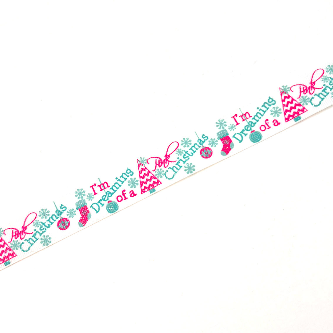 Pink Christmas printed grosgrain craft ribbon, cut to order in 5-yard lengths