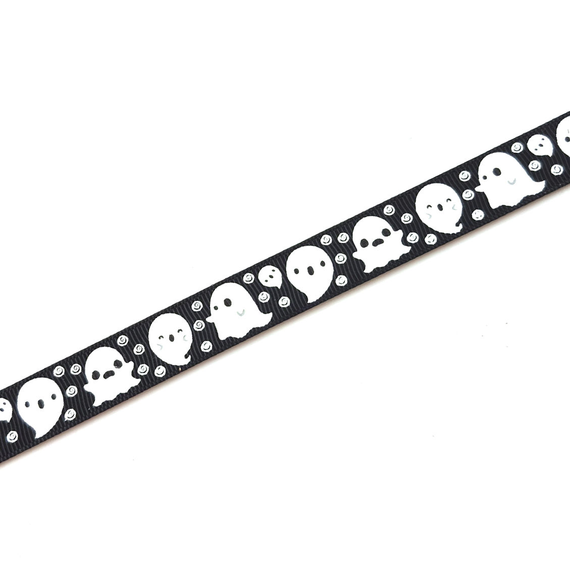 Ghosties Black Grosgrain Ribbon printed grosgrain craft ribbon, cut to order in 5-yard lengths