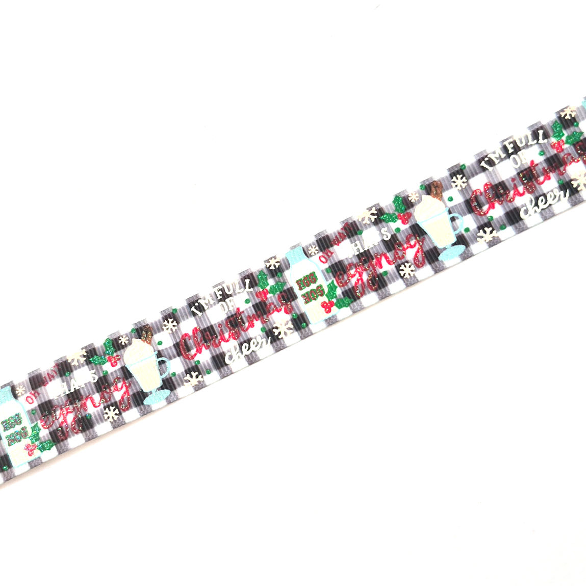 Christmas Cheer Plaid Grosgrain Ribbon printed grosgrain craft ribbon, cut to order in 5-yard lengths