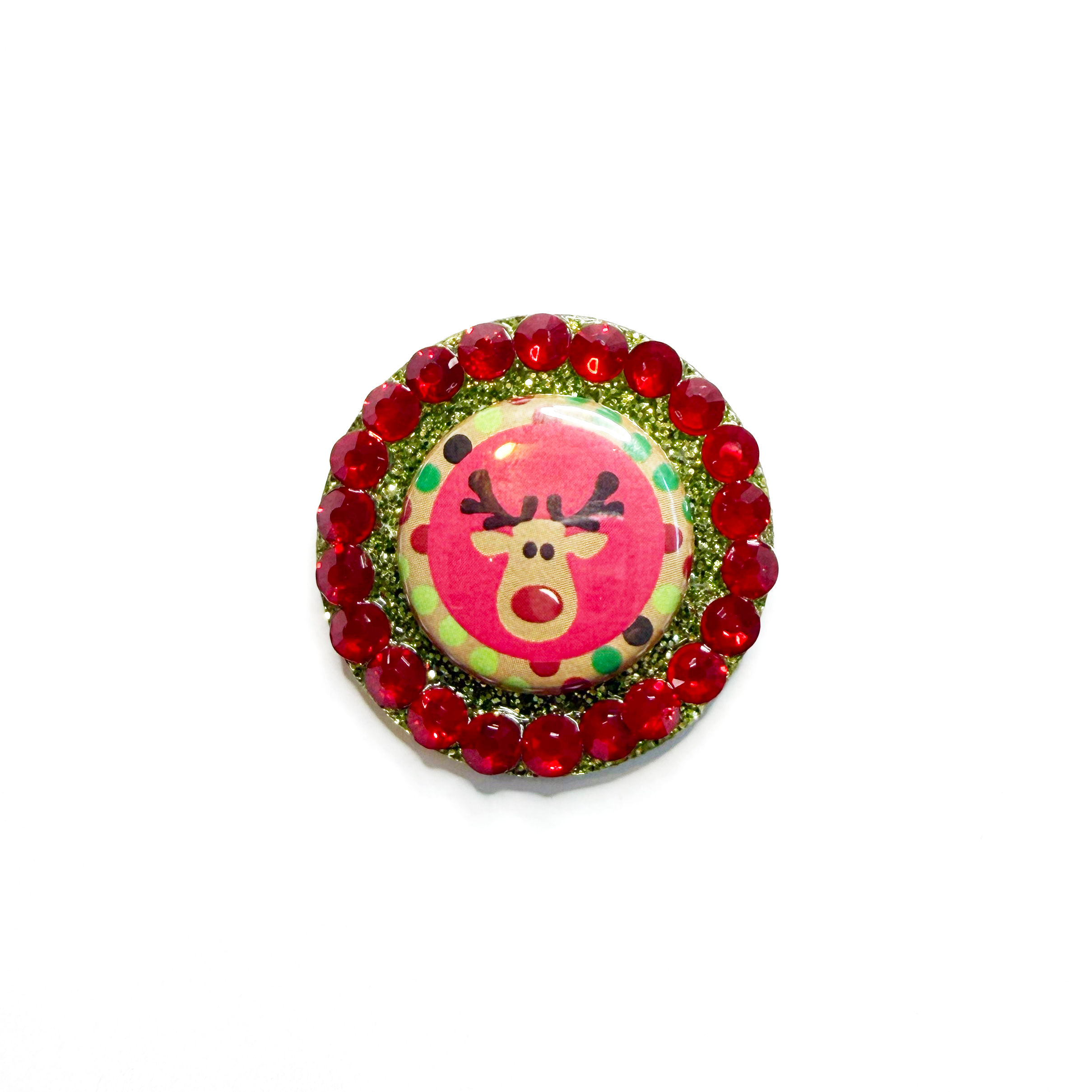 Reindeer Halo Button, 1.5 inch rhinestone bow center with 1 inch flat-back button