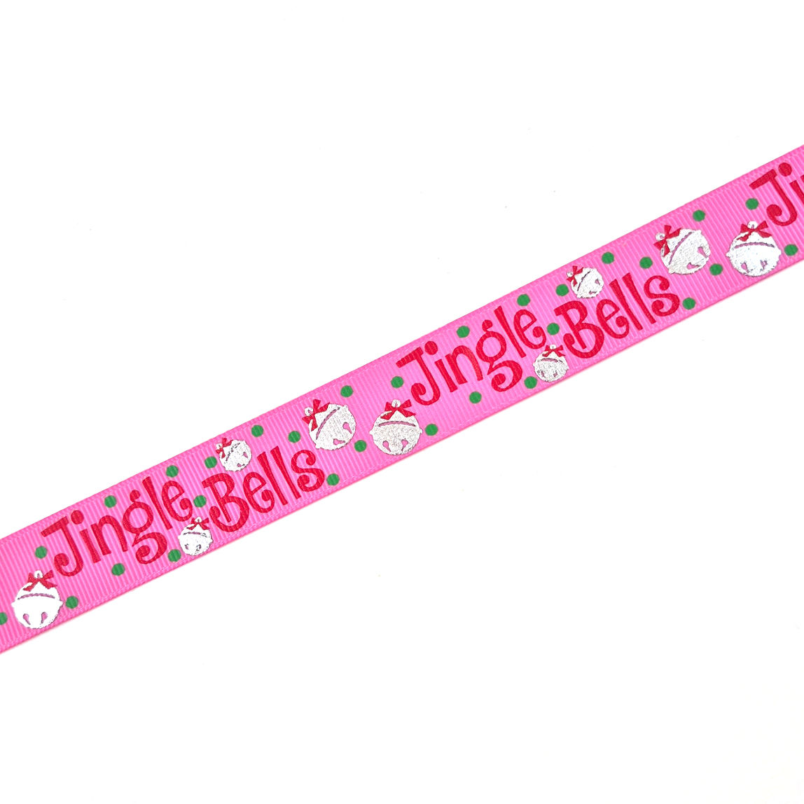 Jingle Bells Rosebloom printed grosgrain craft ribbon, cut to order in 5-yard lengths