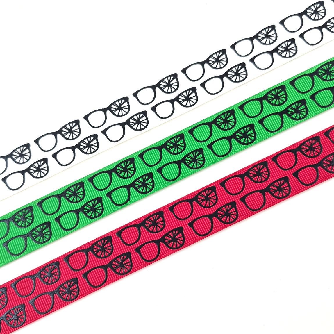 Christmas Story Glasses Grosgrain Ribbon printed grosgrain craft ribbon, cut to order in 5-yard lengths