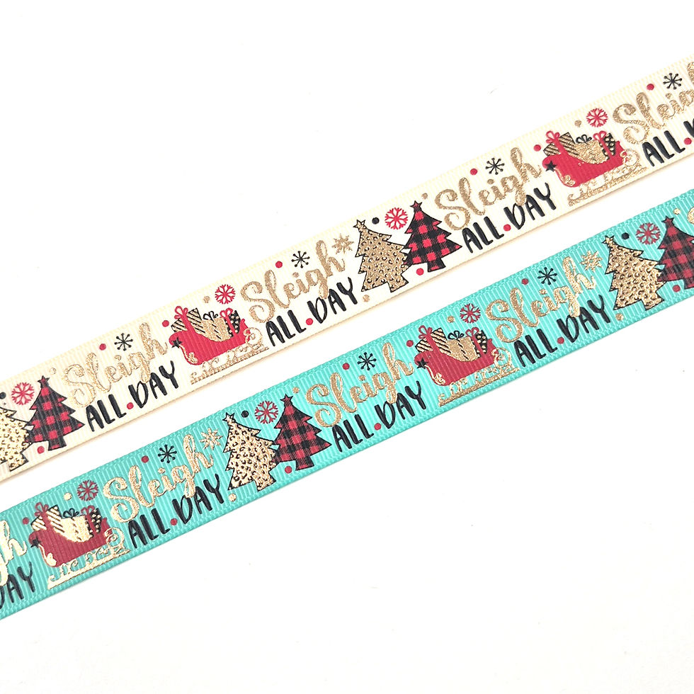 Sleigh All Day Christmas Grosgrain Ribbon printed grosgrain craft ribbon, cut to order in 5-yard lengths