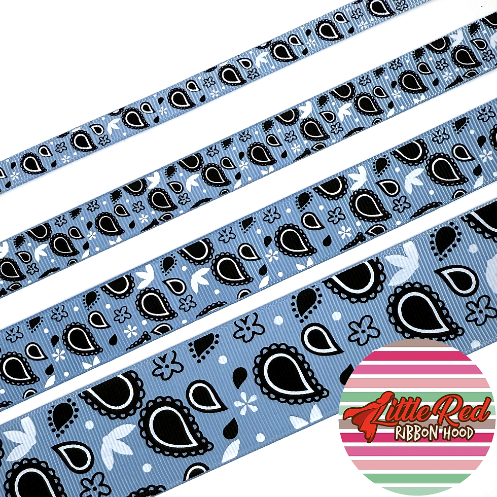 Blue Bandana printed grosgrain craft ribbon, cut to order in 5-yard lengths