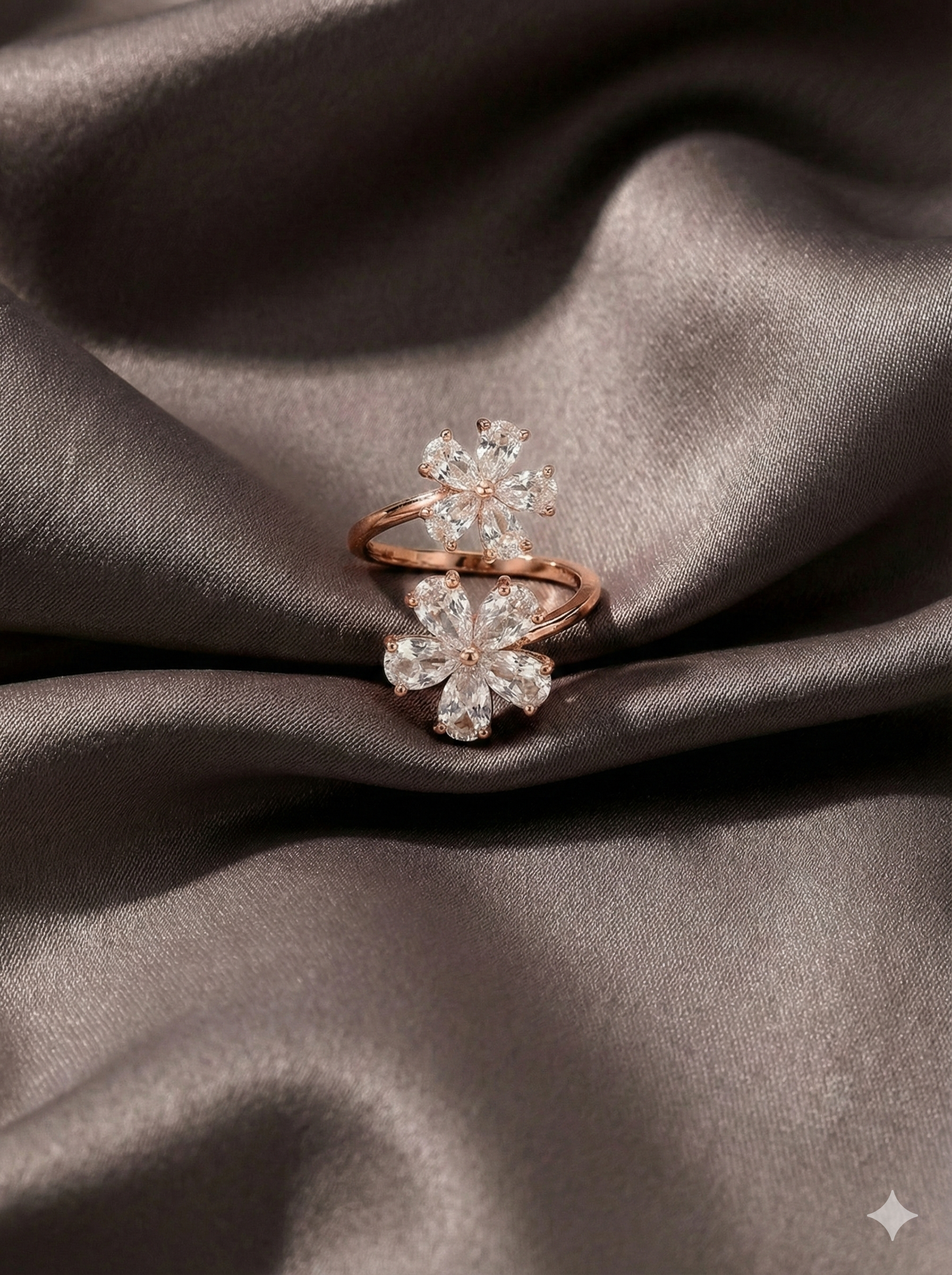 Twin Bloom Silver Band Ring