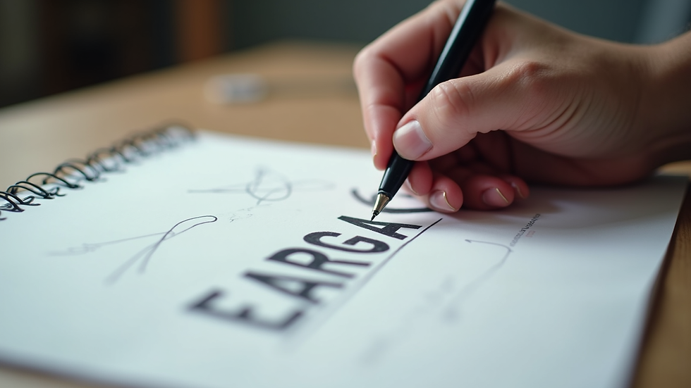 Close-up view of a designer’s hand sketching logo concepts on paper