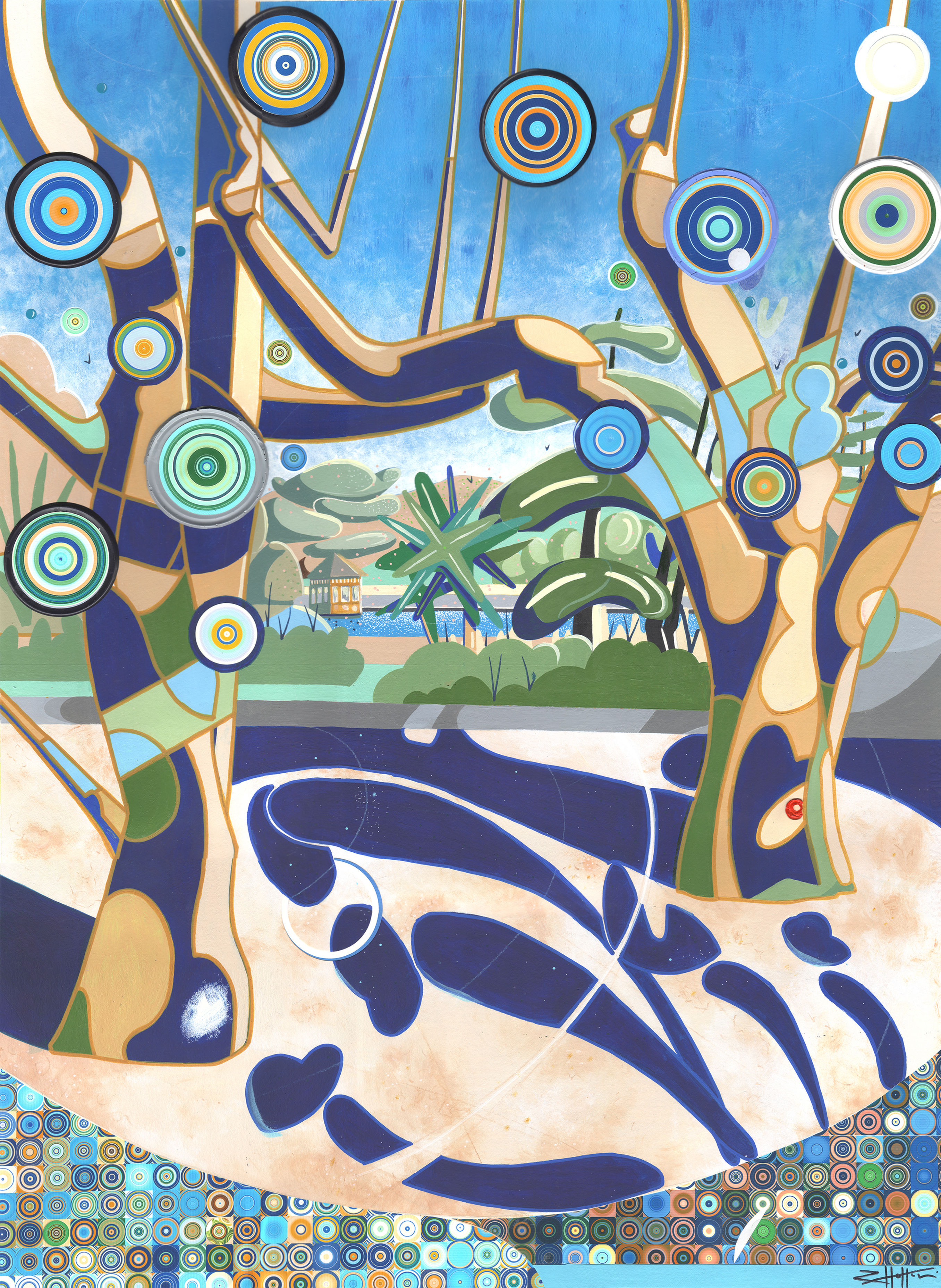 'View across Dulwich Park Pond' Rian Hotton Limited Edition Print 41cm x 56cm