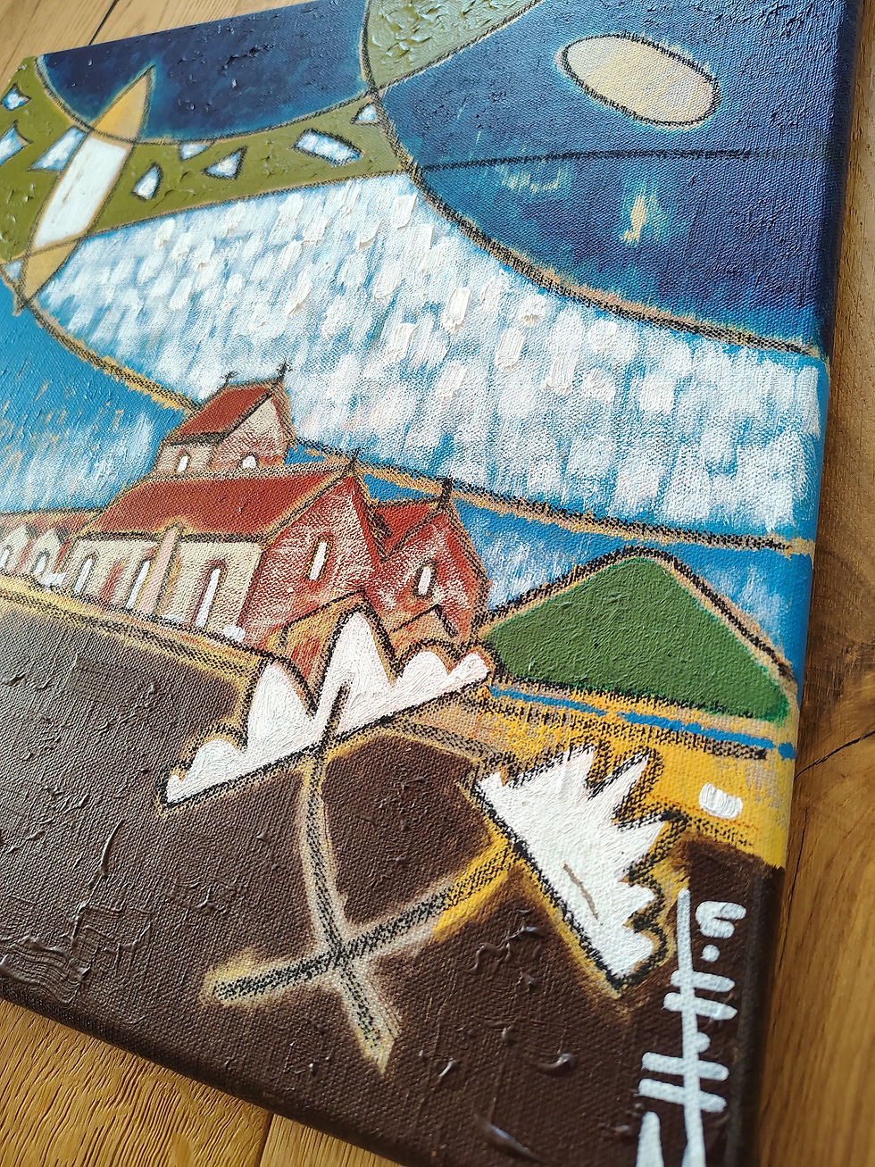 Thumbnail: 'St Lawrence Parish Church' Acrylic and charcoal on canvas 40x40cm