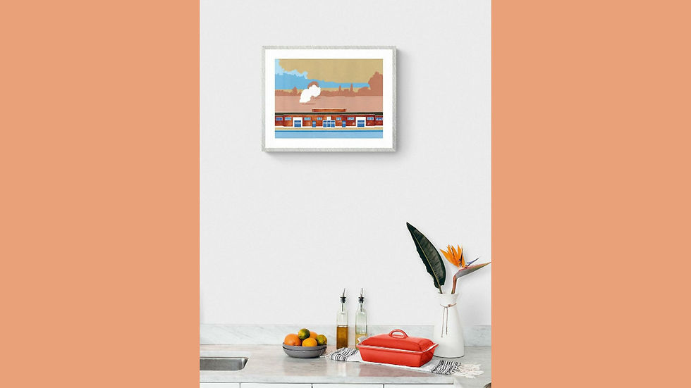 Thumbnail: 'Brockwell Lido' Original painting. Acrylic on paper 42 x 56cm.