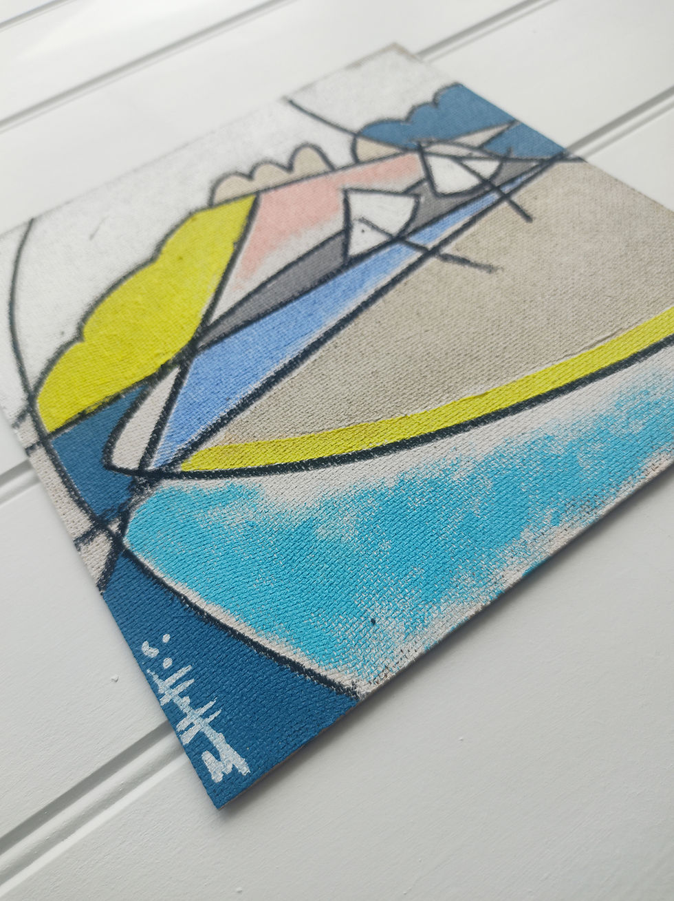 Thumbnail: 'Parasols' Acrylic and charcoal on 3mm hardboard 24x24cm