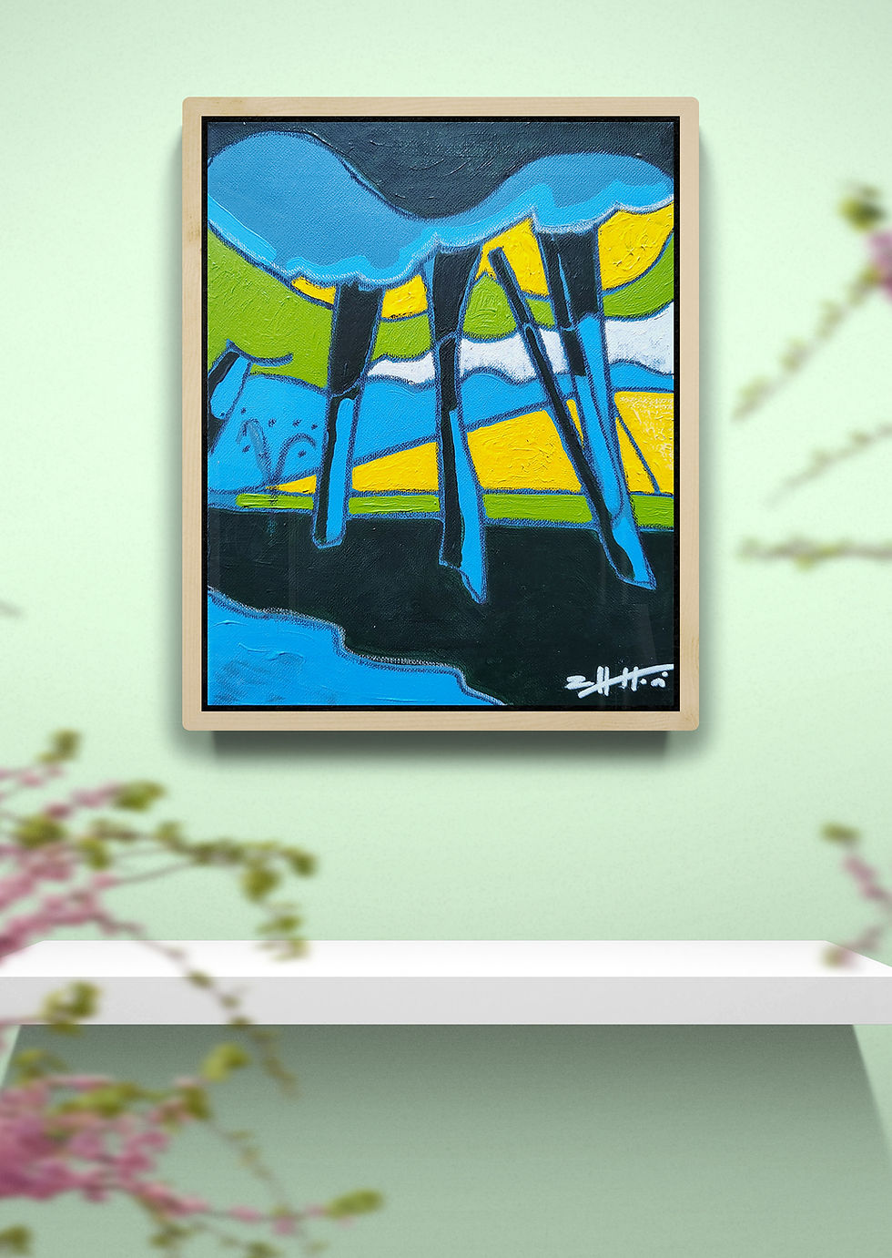 Thumbnail: 'St Martin field and trees' Acrylic and charcoal on canvas 30 x 24 cm