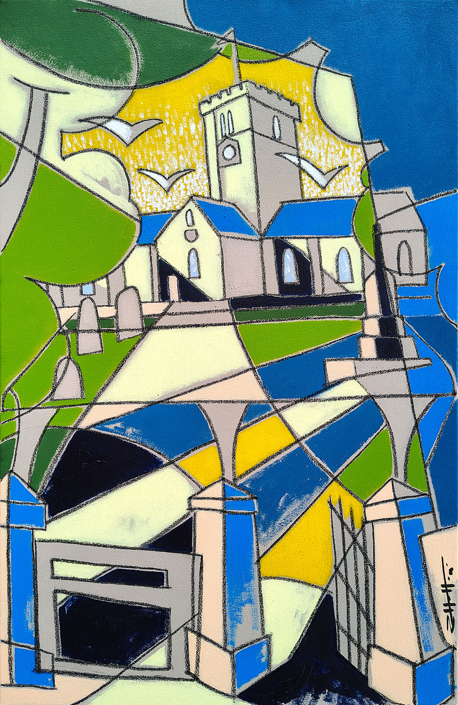 'St Saviour Parish Church' Acrylic and charcoal on canvas 52 x 80cm