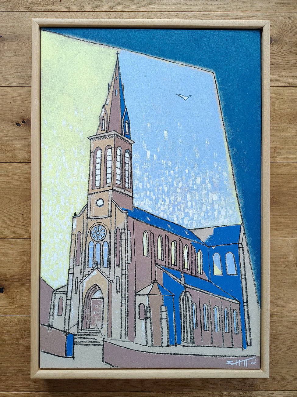Thumbnail: 'St Thomas Church'  Acrylic and charcoal on canvas 52 x 80cm