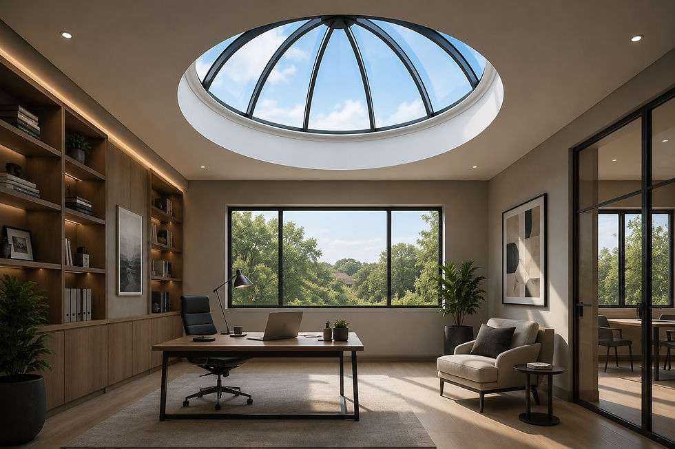Dome skylight above an office or studio interior space