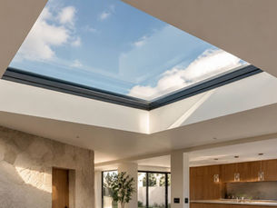 Close-up of a double-glazed glass skylight with a thermally broken aluminium frame, designed to improve insulation, heat control, and natural light.