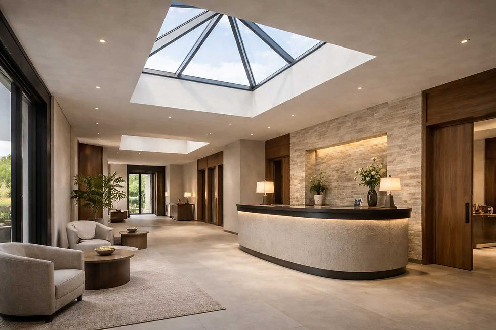Pyramid skylight in a reception or hospitality space