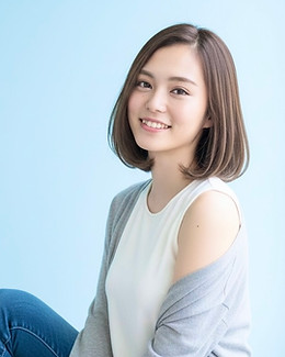 切りっぱなしミディアムボブ、グラデーションカラー