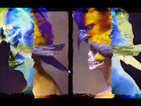"Two Heads are Better than One: A Fascinating Painting of Bird and Human Merged Into One"
