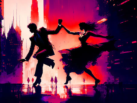 "Painting the Town Red: A Romantic Dance in the City Streets"