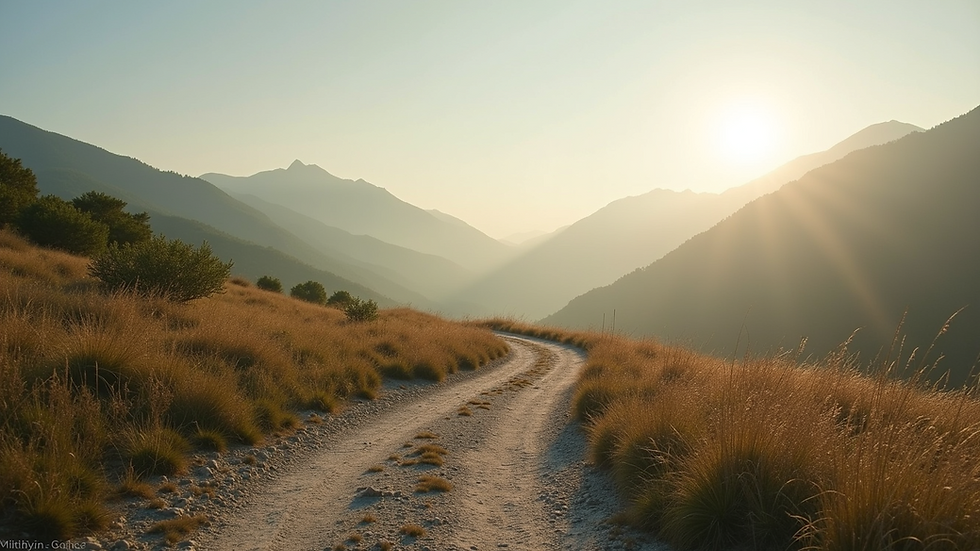 Eye-level view of a serene landscape with a winding path