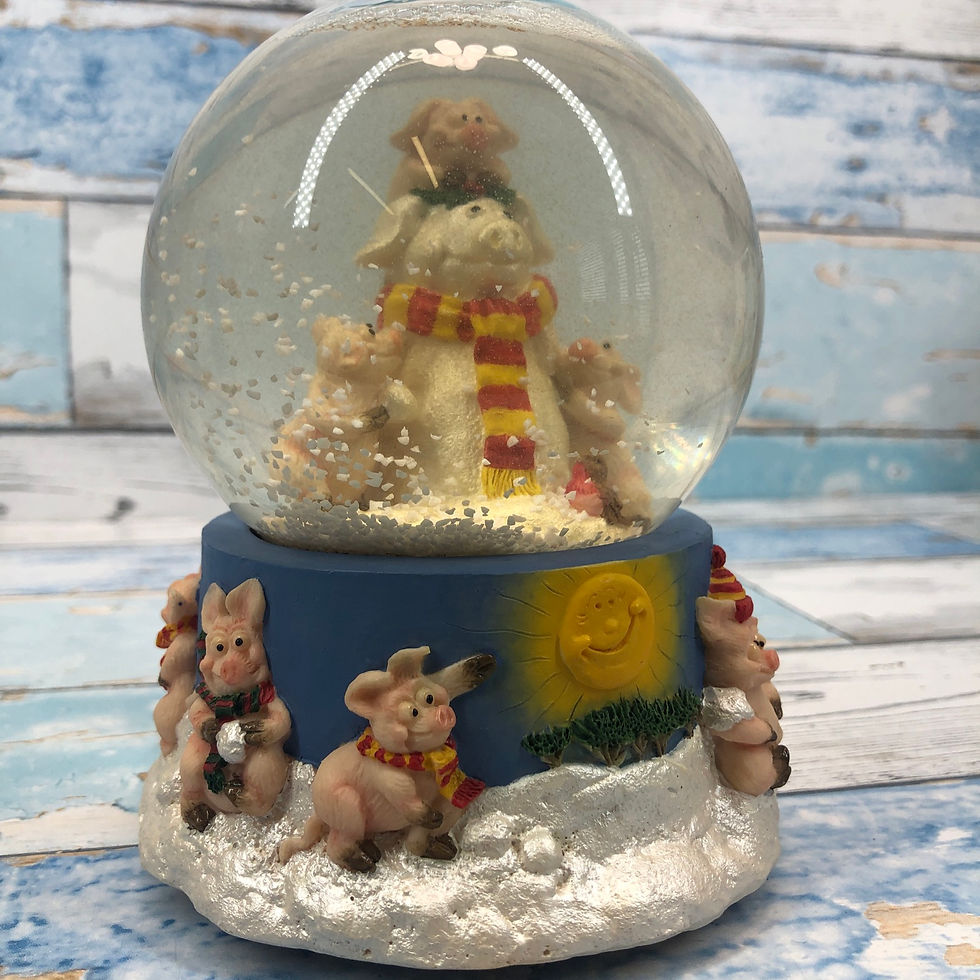 Thumbnail: Piggin Pigs Winter Musical Snow Globe by David Corbridge 1997  Boxed  Snowman