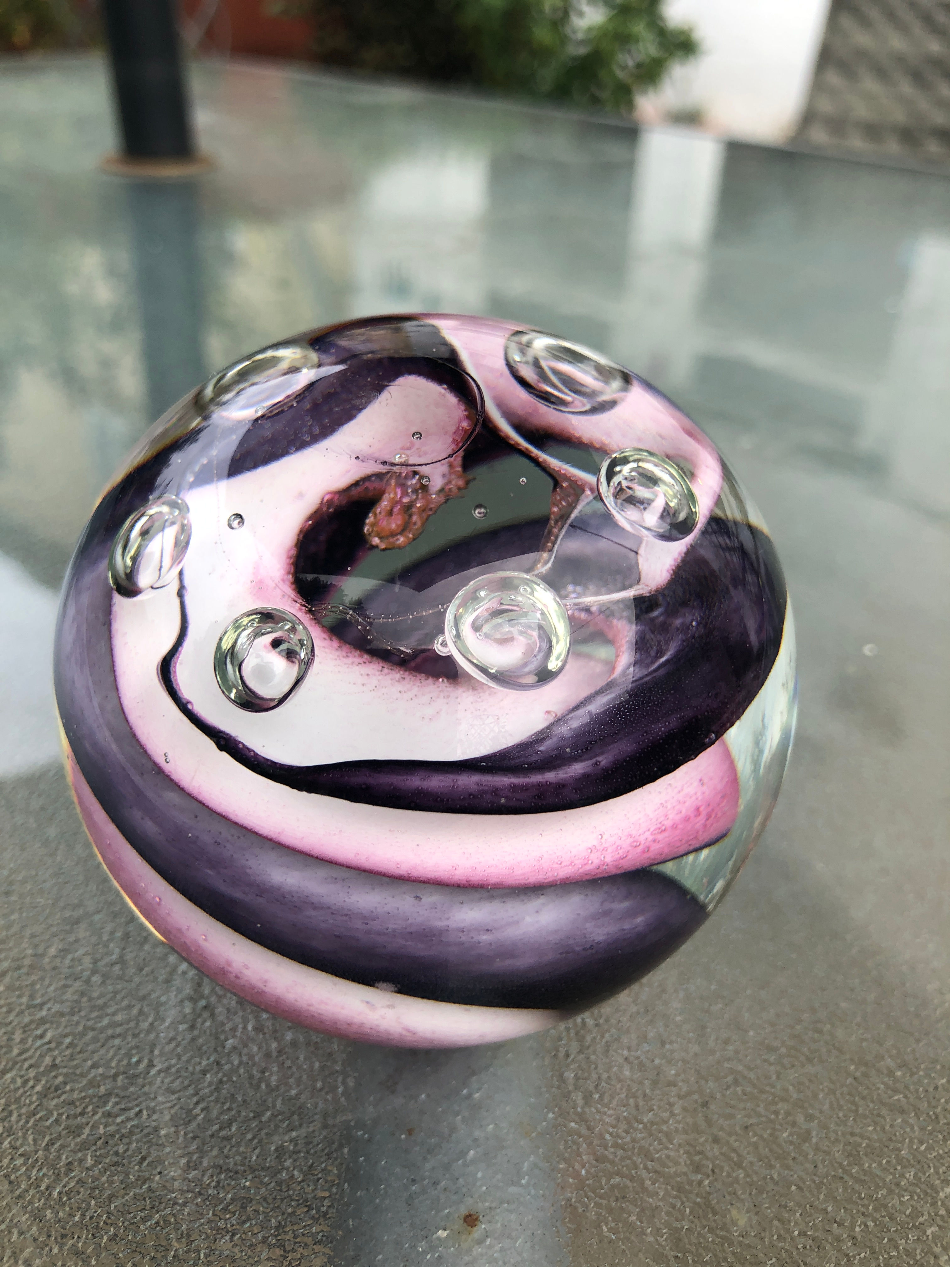 Decorative Glass Paperweight Bubbles Swirl Sand  Pink Purple