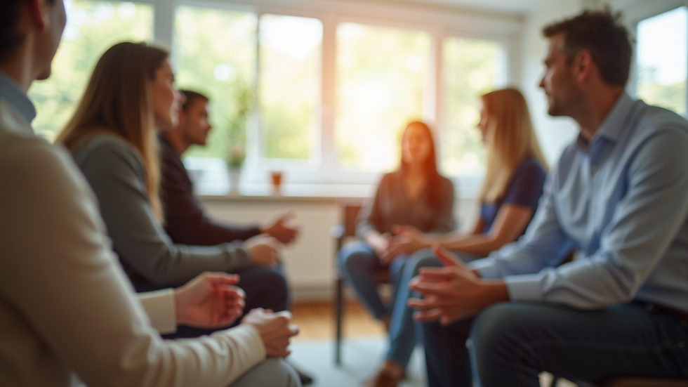 Close-up view of a group therapy session in a bright and inviting room