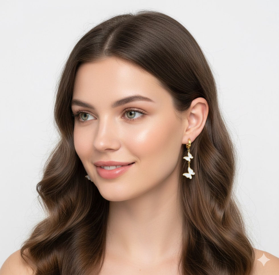 Orecchini "Volo Dorato" in acciaio inossidabile smalta perla