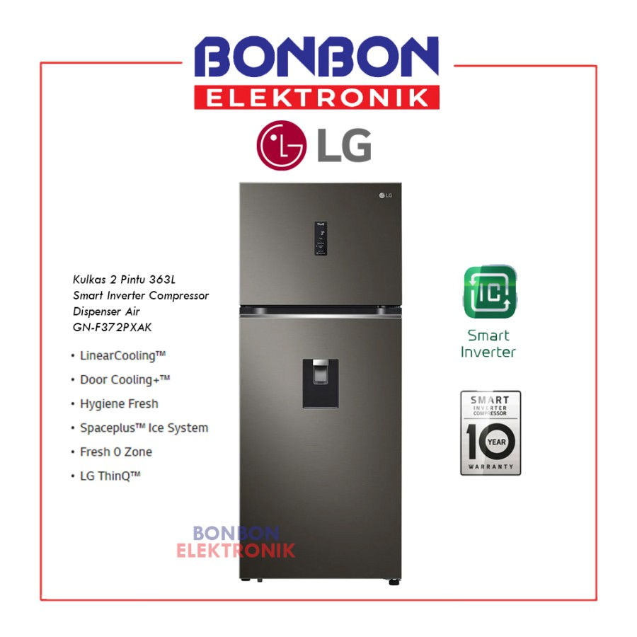 LG Kulkas 2 Pintu Inverter GN-F372PXAK w/ Ice Maker and Dispenser 363L