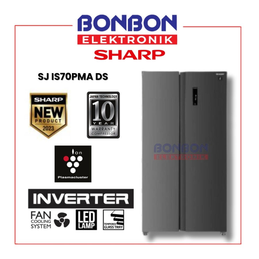 SHARP Kulkas Side by Side Inverter SJ IS70PMA DS / SJ-IS70PMA-DS 630L