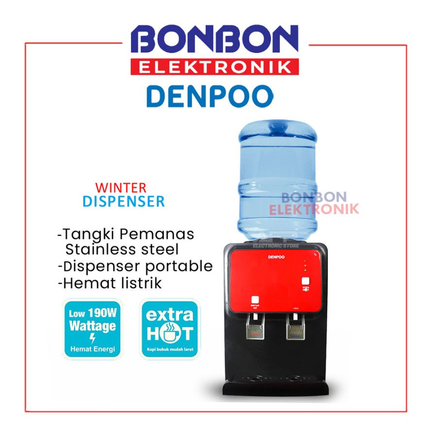 Denpoo Dispenser Portable WINTER (Hot & Cold, Low Watt, Black Red)