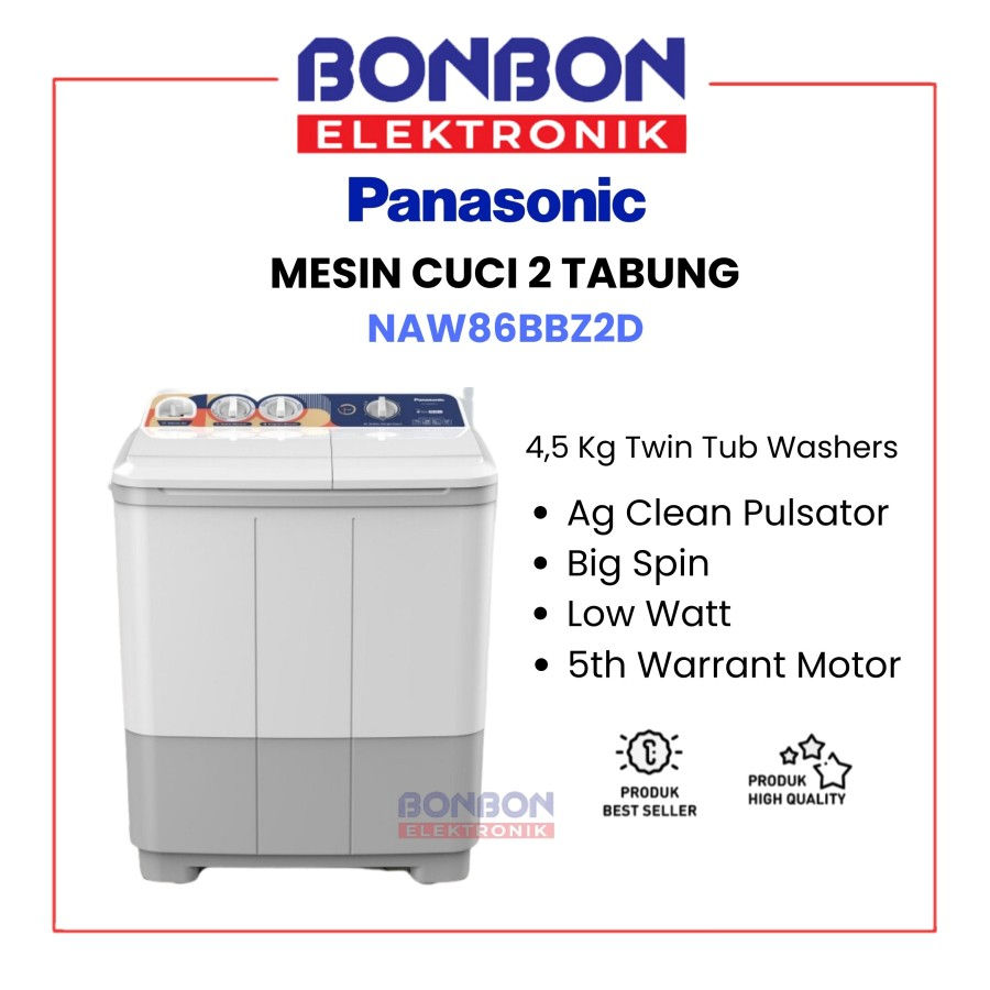 Panasonic Mesin Cuci 2 Tabung NA-W86BBZ2D / NAW86BBZ2D Big Spin