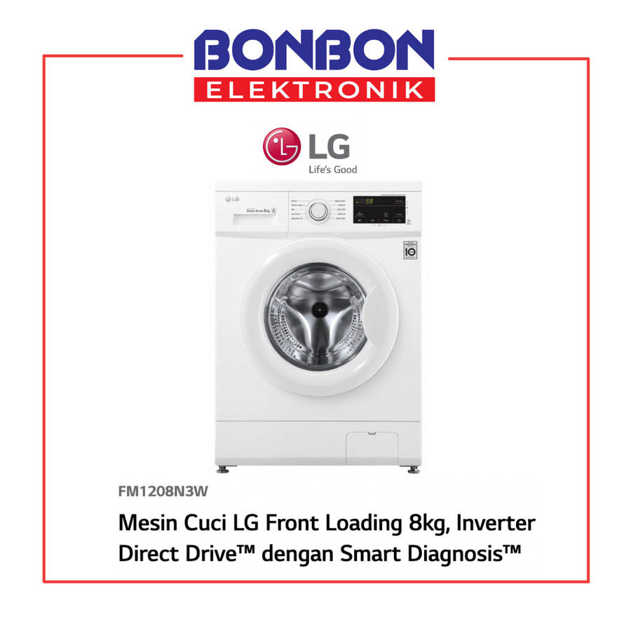 LG Mesin Cuci Front Loading 8KG FM 1208 N3W / FM1208N3W Inverter