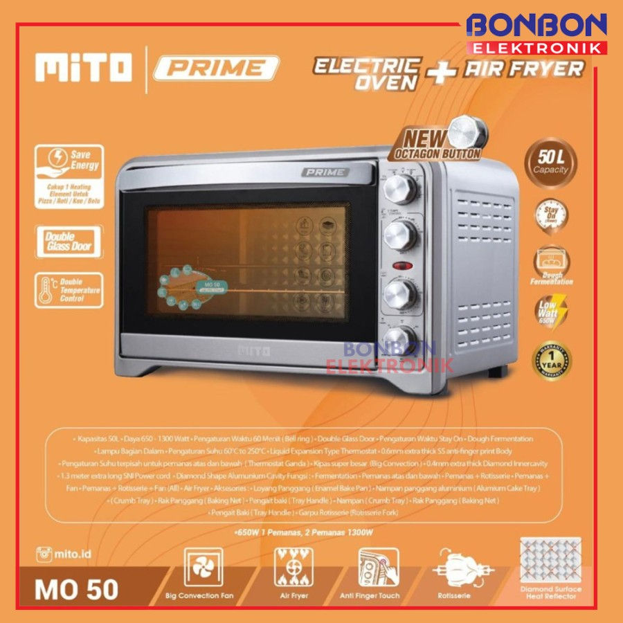 Thumbnail: MITO MO 50 Prime 2in1 (50L Oven Listrik + Air Fryer) 50 Liter MO50