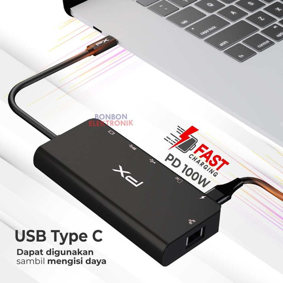 Thumbnail: PX UCH06 Hub Converter USB Type C 3.1 to HDMI 4K LAN USB 6 in 1