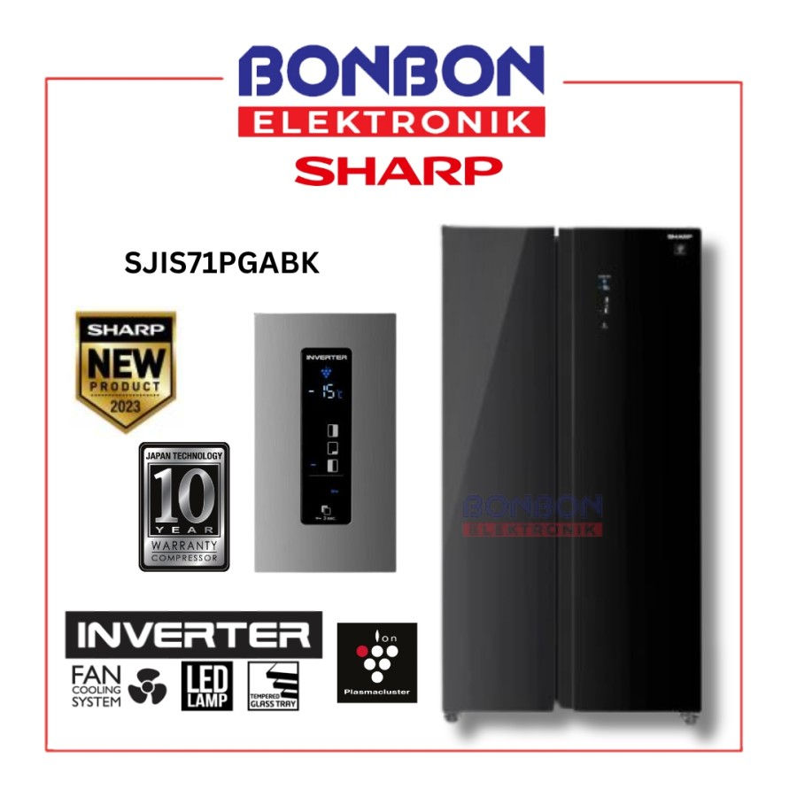 Sharp Kulkas Side by Side Inverter SJ IS71PGA BK / SJ-IS71PGA-BK 630L