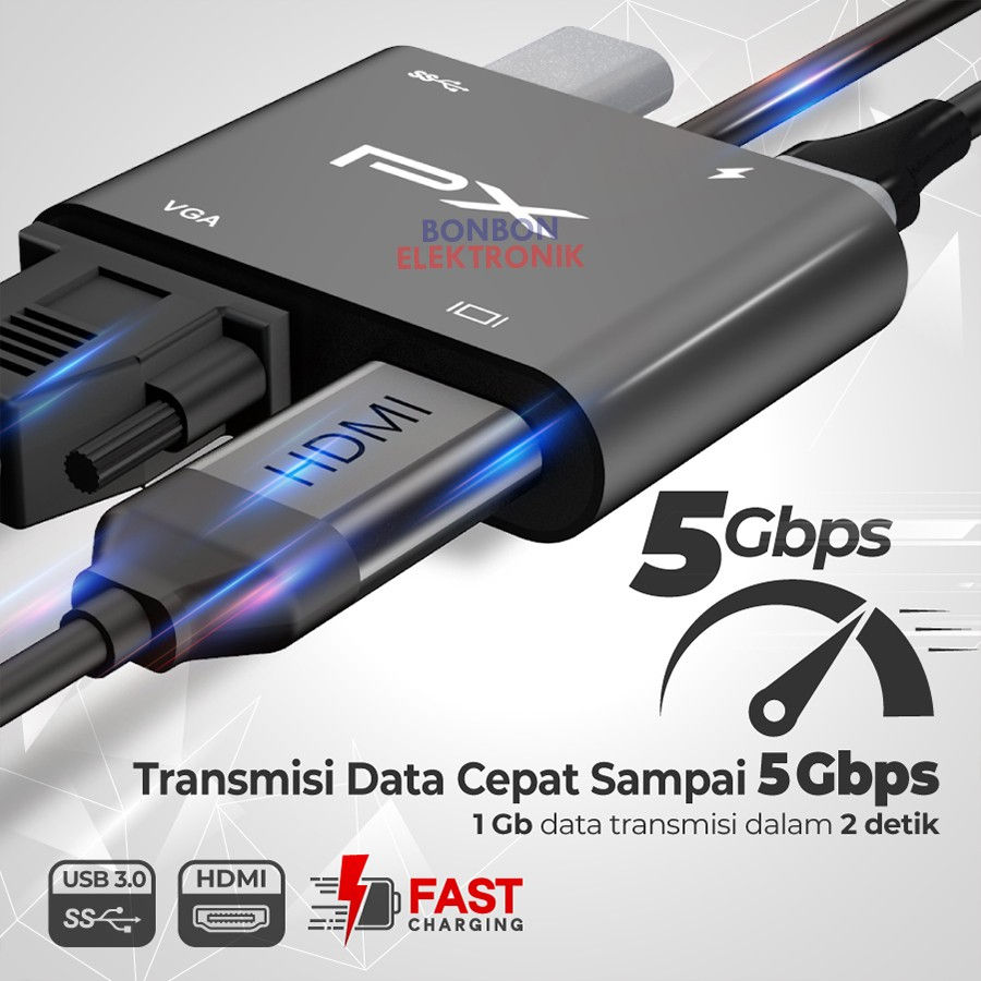 Thumbnail: PX UCH14B Type C 3.1 to HDMI VGA USB Hub Converter Adaptor 4 in 1 4K