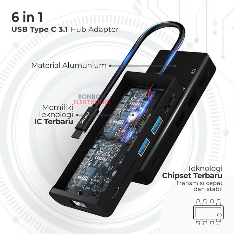 Thumbnail: PX UCH06 Hub Converter USB Type C 3.1 to HDMI 4K LAN USB 6 in 1